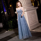 Dress Women 2025 Spring Year Will Be Dignified Atmospheric Long Thin Blue Fairy Gas Host Banquet Evening Dress