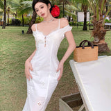 Temperament Long Dress Women's New Summer Waist Thin Design Hollow Sling Dress