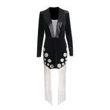 Sexy Suit Dress Women's Dress 2025 Spring New Heavy Industry Diamond Tud Escrow Splicing Long Sleeve Dress