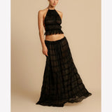 Women's New Sleeveless Hanging Neck Top Half Dress Two Sets HZ0628