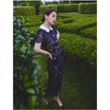 Designer Trendy Clapping Single Buckle Flowers Hollow Lace Elegant Temperament Intellectual Dress Dress