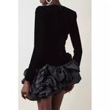 2025 Velvet Splicing Stacked Lotus Leaves Side Irregular Dress Short