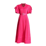 And Temperament Dress 2025 Summer New Lead Flower Sleeve Single Buckle Belt Dress Dress Woman