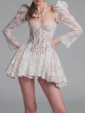 2025 New Vietnamese Small Design Fairy Sexy Short Dress Wrapped In Tective Trumpet Sleeves HZ0628