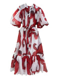Style Dress 2025 Summer New Retro Printing And Dye Single Buckle Bubble Sleeve Fashion Casual Dress