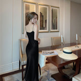 French Long Acetic Acid Vertein Collar Design Small Sexy Sling Dress Suit Inside The Long Skirt