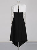 Famous And Famous Dress Dress 2025 Spring New Black And White Bumpy Removable Cloak Open-Fork Solid Color Dress