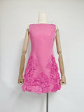 Sweet Pink Petal Spliced Sling Sling Waist Top Design Is Beautiful To Receive Short Waist Dress