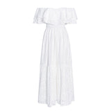 Temperamental Style Style Design Feeling Super Long Dress Summer New Double Lotus Leaf One-Word Collar Hollow Dress