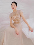 2025 Champagne Butterfly Flower Hollow Embroidery Dress Dress Dress 9010