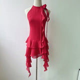 New Sexy Lotus Side Flowers Hanging Neck Skirt Atmosphere Feel Flowing Sleeveless Short Dress