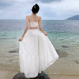 Travel Photography Dress Seaside Holiday White Dress Women 2024 Summer Dress Design Clending Waist Sling Skirt