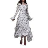 Women's Round Neck Broken Flower Horn Sleeve High Waist To Repair Temperament Irregular Lotus Leaf Skirt