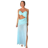 Belt Hollow Open Fork Dress Women's Solid Color Sexy Body Repair Chest High Waist Dress 8111 HZ0628