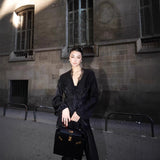 Sanguan Black V-Neck Long-Sleeved Lace Shirt Female New High-End Temperament Retro Bottoming Top