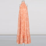 Holiday Wind Sleeveless Hanging Neck Ribbon Dress 2025 New Back Wave Dot Print Dress Women's Summer