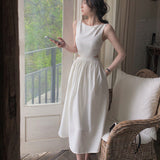 New French Tea Break Vest Dress Sexy Lumened White Splicing Sling Dress