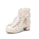 Bow Lotus Leaf Side With Short Boots Princess Boots Lolita Women Boots Coarse And Boots 28-43 Boots High Quality Shoes
