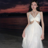 Dress Sexy Pure Desire Irregularly Exposed Waist Thin Sling Dress Design Feeling 100 Folded Dress Dress Dress Dress Woman