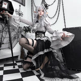 Teased Original Gray Fairy Tale Lolita Woman Lolita Hair Card Blouse Short Skirt Cute Set 6974