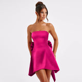 Breast-Buttered Bow Decorating Mini Dress 2025 Summer New Temperament Short Dress Woman DJPT