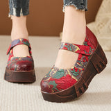 Beauty Real Leather Comfortable Print Houdesen Ethnic Wind Irregular Flowers Pastoral Mother Women Singles Shoes High Quality Shoes