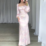 Women's Autumn French Style Collar Lantern Sleeve High-Waisted Body-Body-Cuffed Kite Skirt