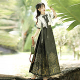 Mysterious Magic Chinese Style Improve The Chinese Element Of Women's Short-Sleeved Top Dress Dress Set 9065