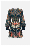 Autumn And Winter Australian Tide Brand CML Retro Court Silk Print V-Neck Dress