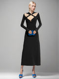Mengchen's Same Temperament Style Dress 2025 New Hollow Metal Button Solid-Colored Dress Woman