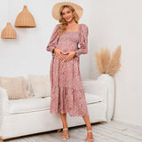 2025 New Spring Pregnant Woman Chiffon Dress Small Broken Floral Dress Maternity