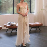 Design Lace Splicing Dress 2024 New Fashion V-Neck Braeed Sling Skirt