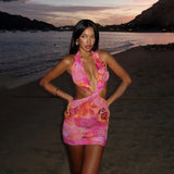 Holiday Printed Suffixed Dress 2025 Summer New Dew Beach Short Dresses DJPT