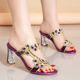 The Summer Of 2025, The New High-Heeled Water-Drilled Sandals Women's Sense Of Fashion Crystal Coarse And Diamond-Strowded Slippers. High Quality Shoes