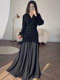 2025 New Design Chiffon Black Dress Woman
