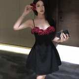 Sling Dress Women's New Summer French Thin Short Skirt Pink Waist-Ponded Skirt