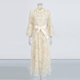 Retro Wind Collared Diamond Splicing Dress 2025 New Women's Summer Lace Yarn Dress