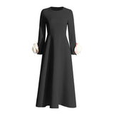 Spring New Temperament Style Simple Atmosphere Round Three-Dimensional Flowers Spliced Long Dress Dress Woman