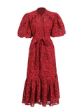 Vintage Elegant Dress 2025 Summer New Single-Rebutted Embroidered Printed Dress With Short Sleeve Dress Woman