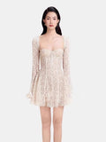 2025 Lace Hollowed Fish Bone Tector Trumpet Long-Sleeved Dress Skirt