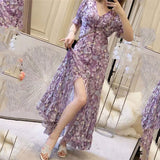 New Sen Ion Purple Rags Fashion Fresh Body Soak Sleeve Holiday Trip To Shoot Long Chiffon Dress Woman