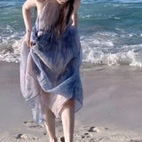 Vacation Loose Fairy Skirt 2025 Summer New Tea Break Gentle Pressure Folding Printing Butterfly Dress