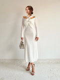 Mengchen's Same Temperament Style Dress 2025 New Hollow Metal Button Solid-Colored Dress Woman
