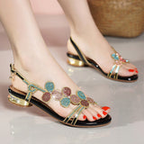 New Bohemian Fashion Sandals Women's Summer Leather Flat-Soled Beach Shoes Anti-Slip Crystal Women's Shoes High Quality Shoes