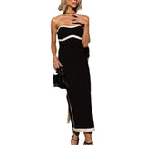 Summer New Women's Black And White Double-Decker Light-Cooked Sexy Bosom Long Dress