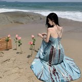 Sexy Sling Dress Women's Summer New Hainan Sanya Bohemia Printed Back Holiday Dress