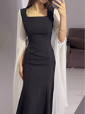 Autumn Bat Sleeves To Close The Waist Of The Famous Hepburn Wind Black And White Stitching Dress Woman