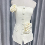 Sanguan White Rose Set 2024 New Single-Breasted Breast-Wear Flower Top High-Waisted Broad Leg Trousers