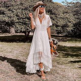 Women's V-Neck Long Short-Sleeved Fashion To Dress Irregular Fishtail Dress DJPT