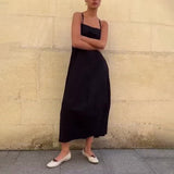 Summer New Fashion Leisure Sleeveless Solid Color Temperament Sling Dress
